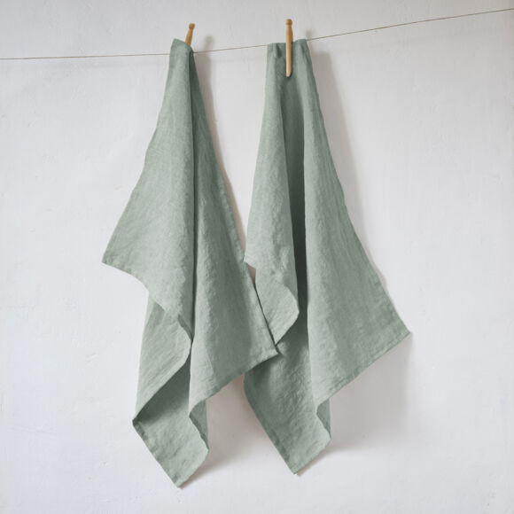 Set di 2 strofinacci lino lavato (70 cm) Louise Verde eucalipto