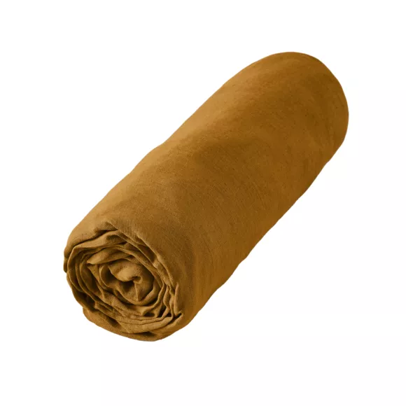 Drap housse lin lavé (140 cm) Louise Caramel 3