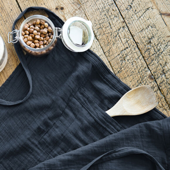 Kochschürze mit Taschen aus Baumwoll-Gaze Gaïa Dunkelblau