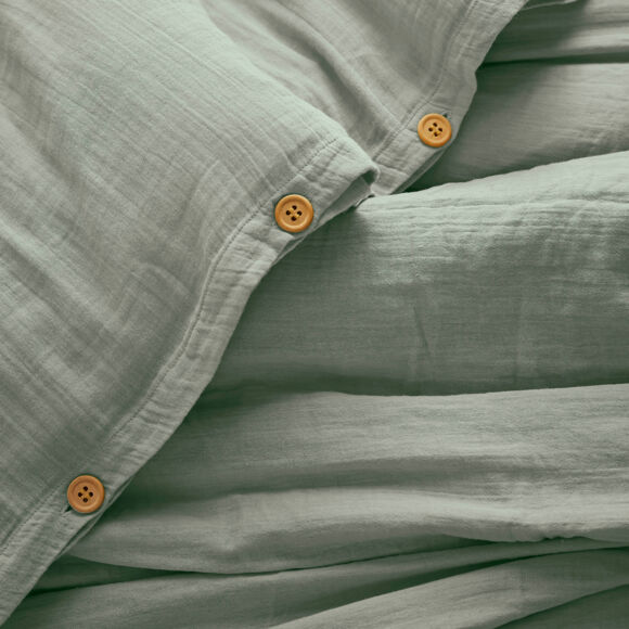 Bettbezug aus Baumwoll-Gaze (140 x 200 cm) Gaïa Eukalyptusgrün