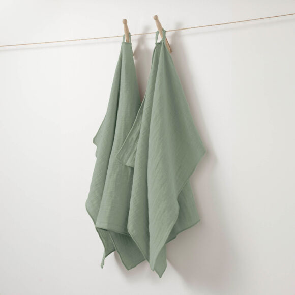 Juego de 2 toallas de mano de gasa de algodón (70 cm) Gaïa Verde eucalipto