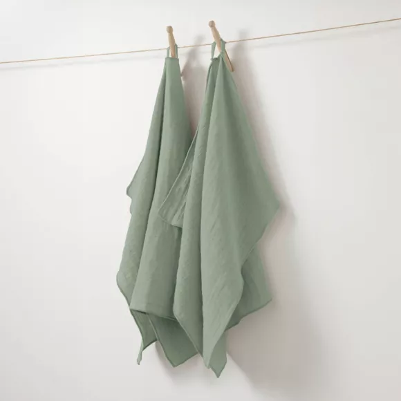 Set van 2 handdoekjes Katoengaas (70 cm) Gaïa Eucalyptus groen