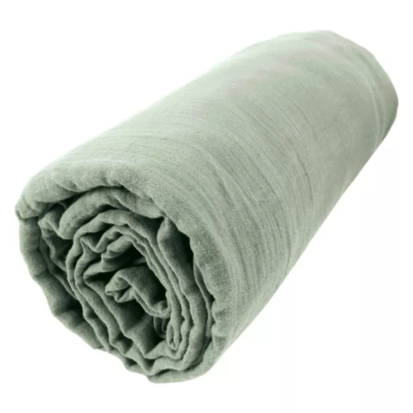 Drap housse gaze de coton (180 x 200 cm) Gaïa Vert eucalyptus