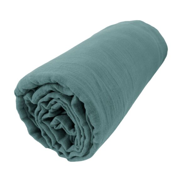 Sábana bajera de gasa de algodón(90 x 200 cm) Gaïa Azul trullo
