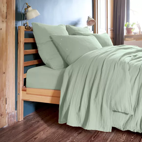 Funda de almohada cuadrada de gasa de algodón (60 x 60 cm) Gaïa Chic Verde eucalipto