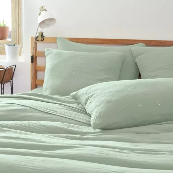 Funda de almohada rectangular de gasa de algodón (50 x 70 cm) Gaïa Boho Verde eucalipto