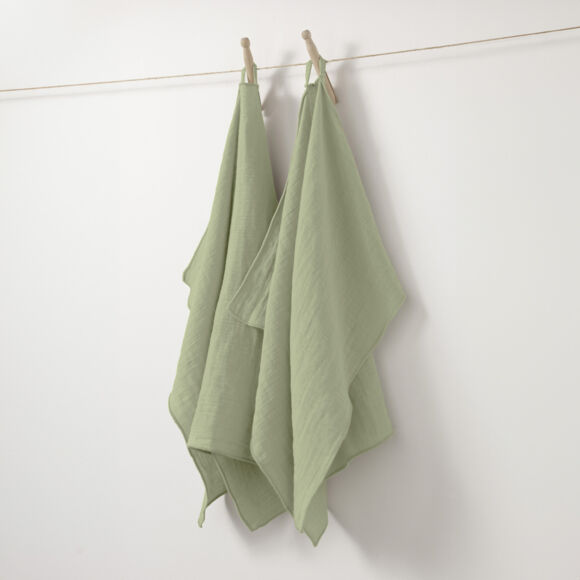 Set van 2 handdoekjes Katoengaas (70 cm) Gaïa Lindegroen