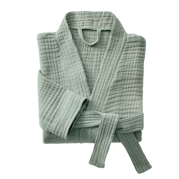 Bademantel aus Baumwoll-Gaze L/XL Gaïa Eukalyptusgrün