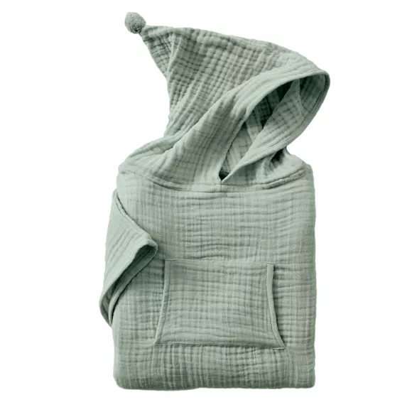 Poncho de bain enfant gaze de coton 2/5 ans Gaïa Vert eucalyptus