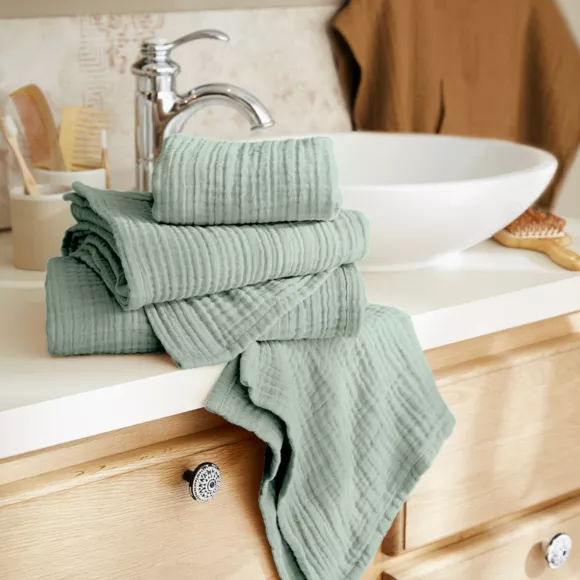 Serviette de bain gaze de coton (70 x 130 cm) Gaïa Vert eucalyptus
