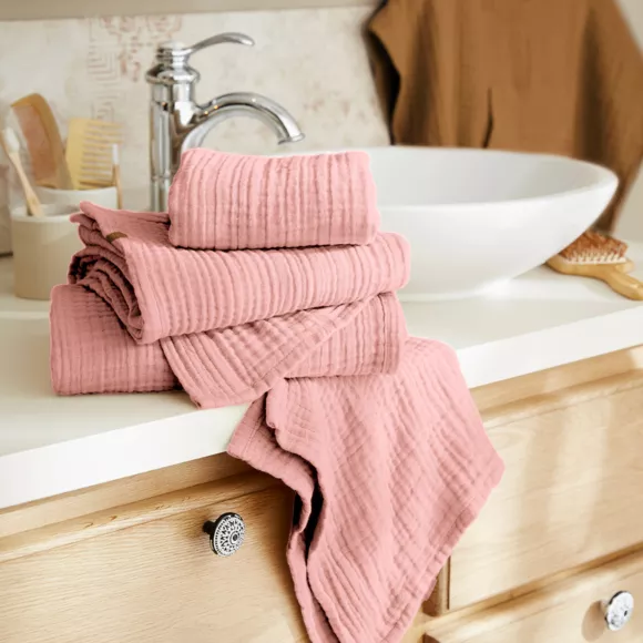 Serviette de bain gaze de coton (70 x 130 cm) Gaïa Rose pêche