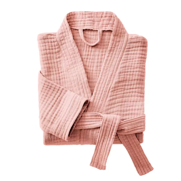 Bademantel aus Baumwoll-Gaze L/XL Gaïa Pfirsichrosa