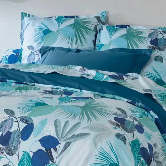 Funda nórdica en percal de algodón (280 x 240 cm) Moorea Azul