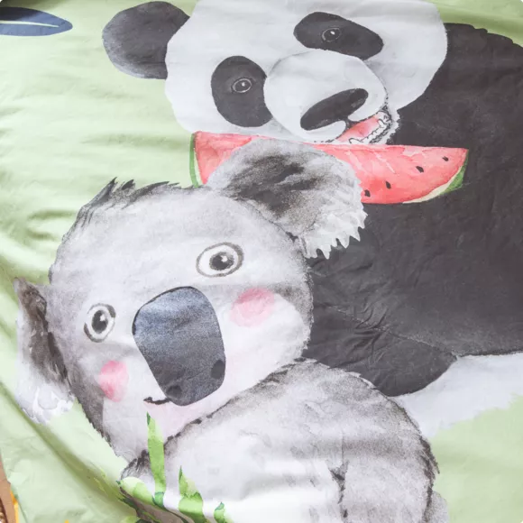 Dekbedovertrek kind percale katoen (140 x 200 cm) Panda Groen