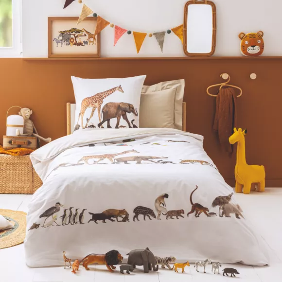 Funda de almohada cuadrada para niños en percal de algodón ( 65 x 65 cm) Noé Multicolor