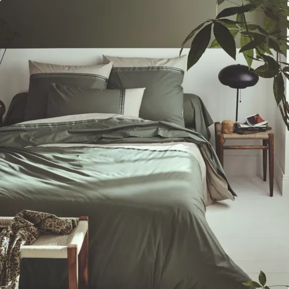 Funda de almohada rectangular en percal de algodón (50 x 70 cm) Noa Verde kaki