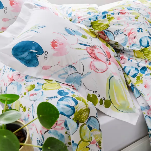 Funda de almohada rectangular en percal de algodón (50 x 70 cm) Nénuphar Aqua Multicolor