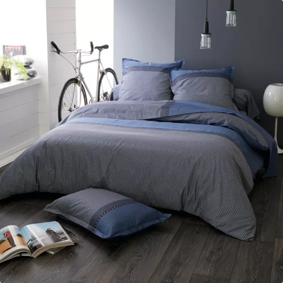 Funda para almohada cuadrada satén de algodón Enzo Azul