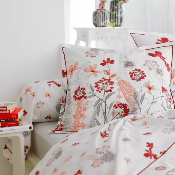 Taie d'oreiller rectangulaire percale de coton Petite folie Rouge