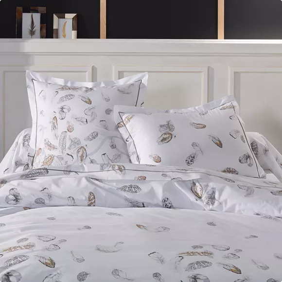 Taie de traversin percale de coton (L200 cm) Plumes Grise