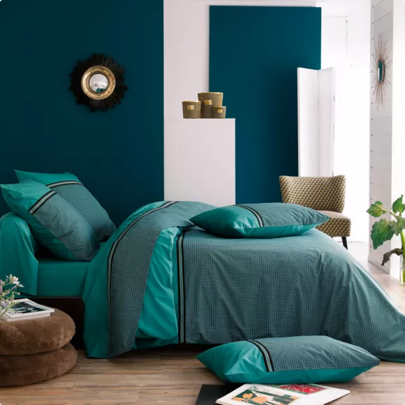 Funda de almohada rectangular percal de algodón Gustav Verde esmeralda