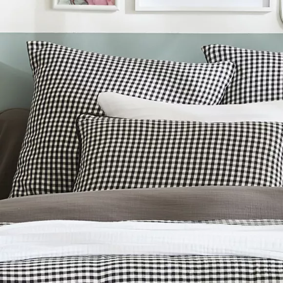 Funda de almohada cuadrada en gasa de algodón (60 x 60 cm) Vickie Negro