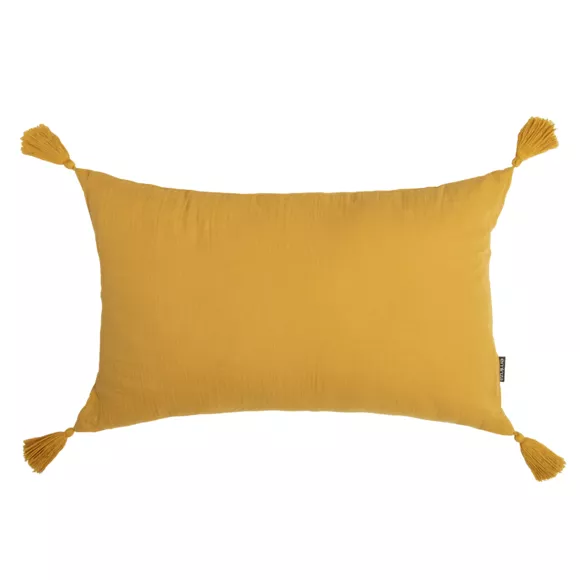 Coussin rectangulaire gaze de coton (40 x 60 cm) Gaïa Jaune safran