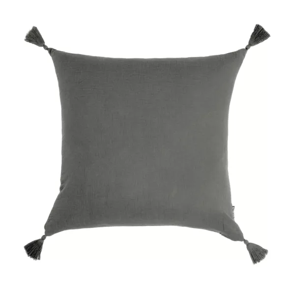 Coussin carré gaze de coton (60 x 60 cm) Gaïa Gris granit