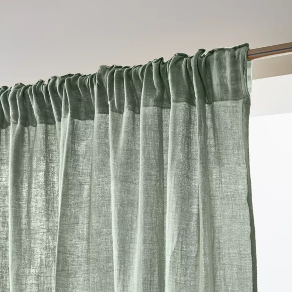 Rideau gaze de coton galon fronceur (180 x 240 cm) Gaïa Vert eucalyptus