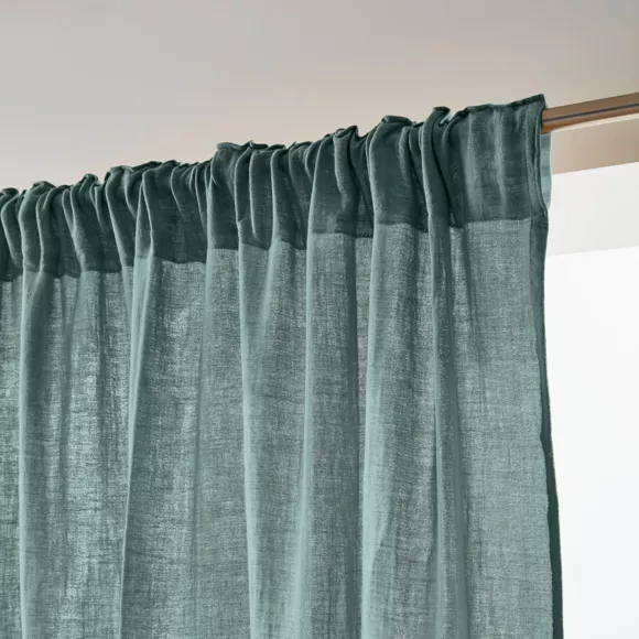 Rideau gaze de coton galon fronceur (180 x 240 cm) Gaïa Bleu canard
