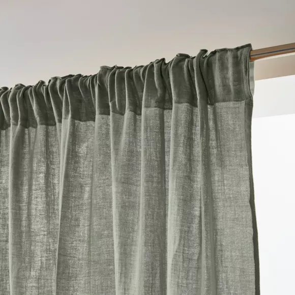 Cortina de gasa de algodón cinta fruncidora (180 x 240 cm) Gaïa Verde romero