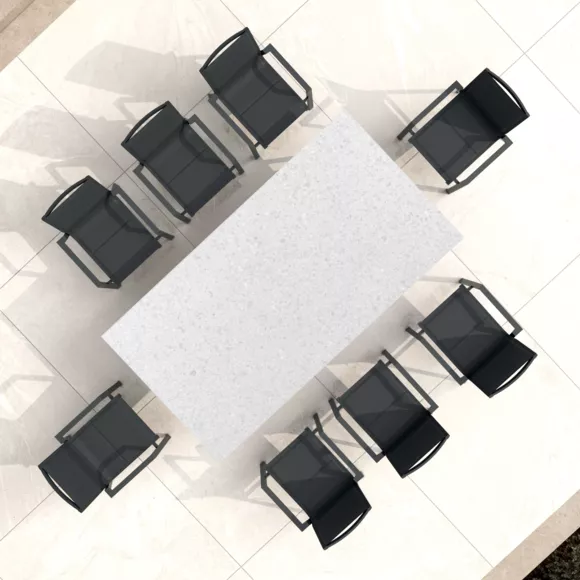 Mesa de jardín en aluminio/HPL 10 lugares (220 x 115 cm) Biarritz - Efecto piedra Blanco/Antracita