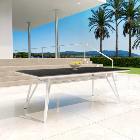 Mesa de jardín en aluminio/HPL 10 lugares (220 x 115 cm) Biarritz - Efecto piedra Antracita/Blanco