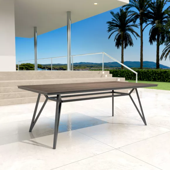 Mesa de jardín en aluminio/HPL 10 lugares (220 x 115 cm) Biarritz - Efecto madera/Gris antracita