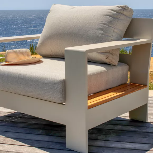 Loungeset aluminium/teak hout 5 zitplaatsen Antibes - Roomwit