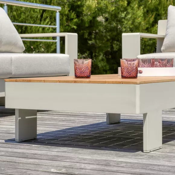 Salotto da giardino alluminio/teck 5 posti Antibes - Crème