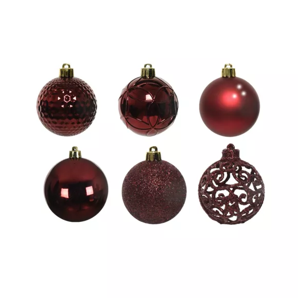 Set van 37 kerstballen (D60 mm) Alpine Mix Bordeaux