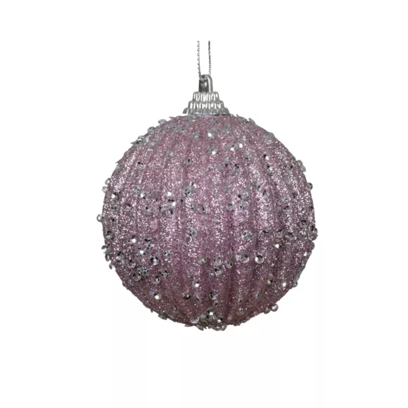 Lot de 12 boules de Noël (D80 mm) Strass pailletés Lilas