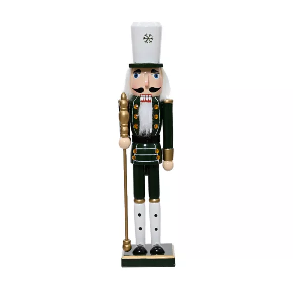 Houten Notenkraker soldaat (H76 cm) Ernest Sneeuwvlok Donkergroen