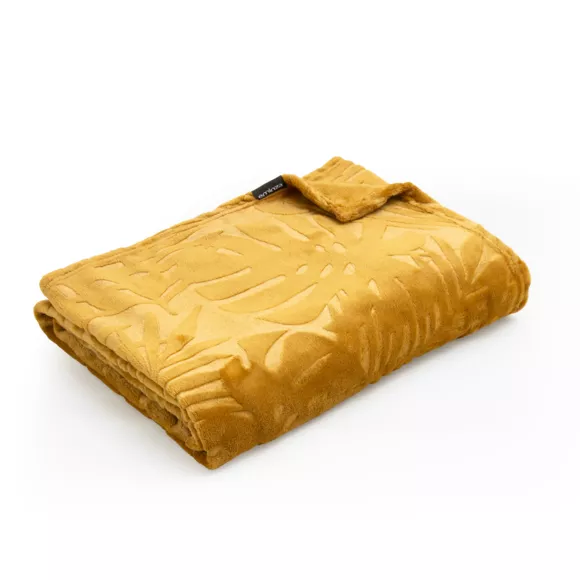 Plaid doux flanelle (180 x 230 cm) Flore Jaune moutarde