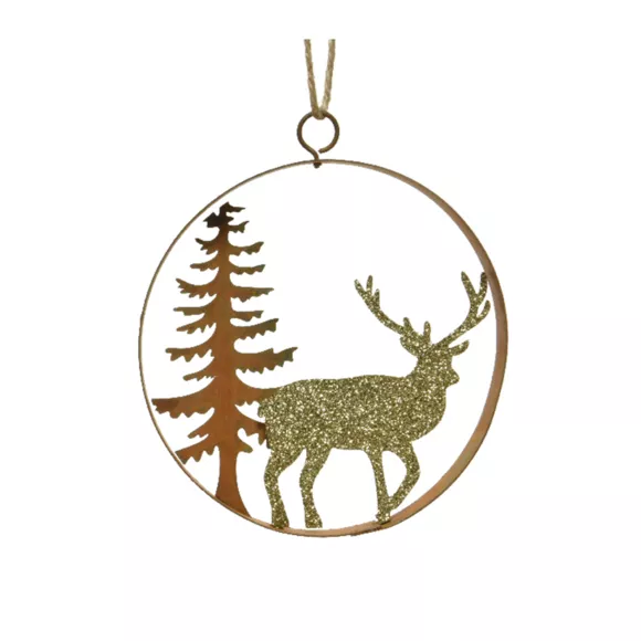 Suspensión de Navidad (D12 cm) Renos del bosque Oro brillante
