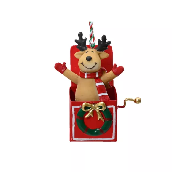 Renne de Noël à suspendre (H9 cm) Boite à musique Rouge