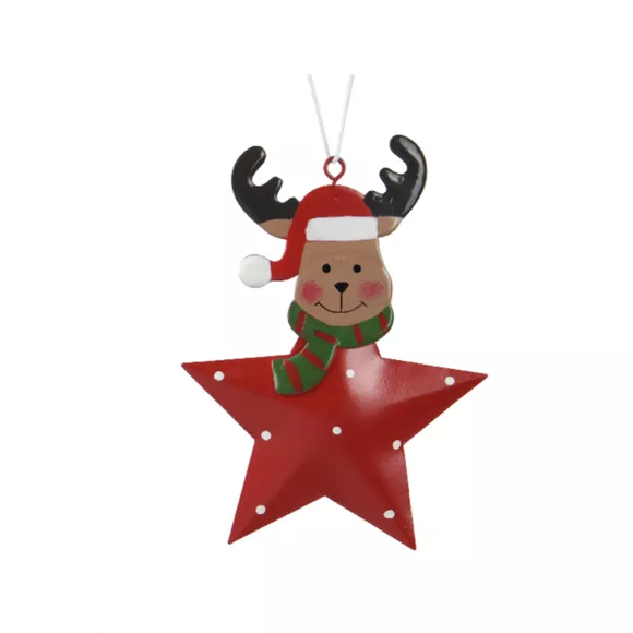Kerst rendier om op te hangen in metaal (H12 cm) Ster en stippen Rood