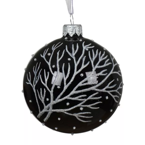 Lote de 6 bolas de Navidad de vidrio (D80 mm) Ramas de invierno Negro