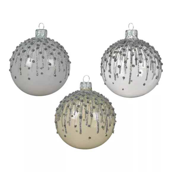 6er Set Weihnachtskugeln aus Glas (D80 mm) Givrées Winterweiß