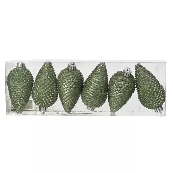 Set van 6 hangende dennenappels Alpine Rozemarijn Groen