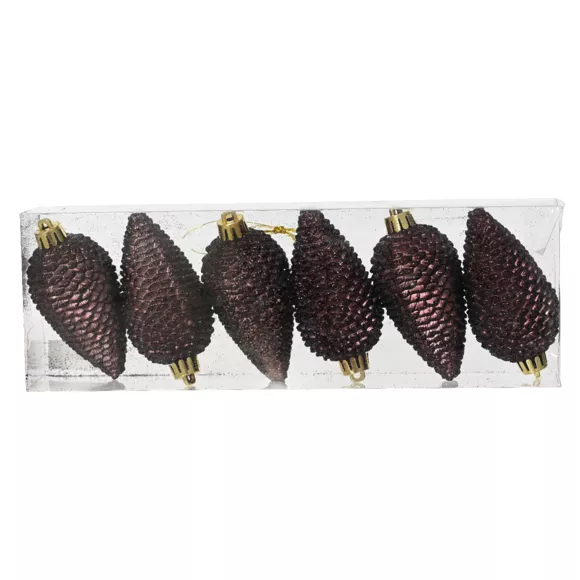 Lote de 6 piñas para colgar (H8 cm) Alpine Negro trufado
