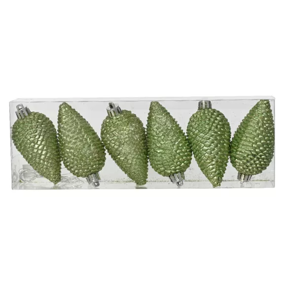 Lot de 6 pommes de pin à suspendre Alpine Thé vert