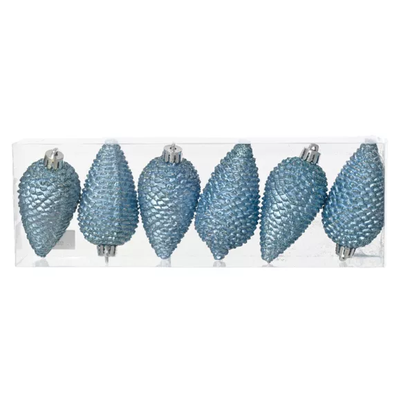 Lot de 6 pommes de pin à suspendre Alpine Bleu glacé