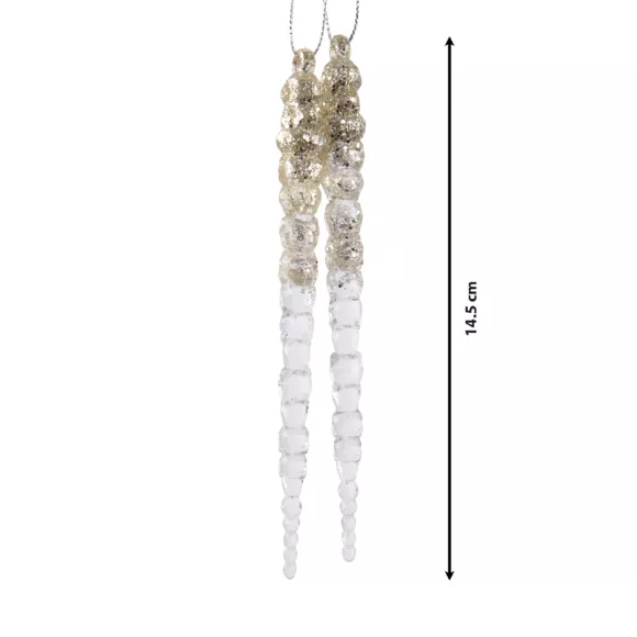 Lote de 2 estalactitas para colgar (H14 cm) Hielo Transparente dorado